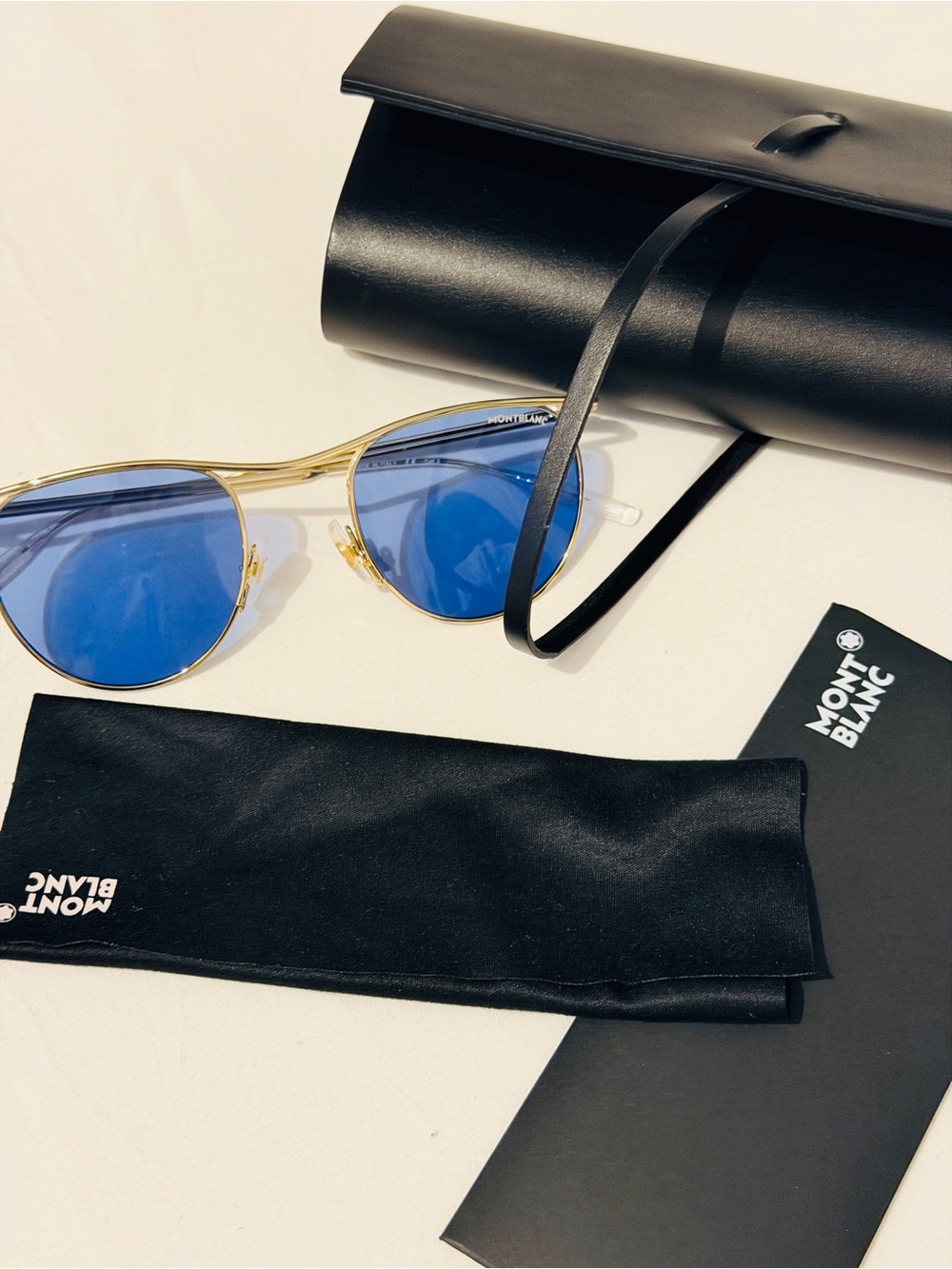 Montblanc Gold Frame Sunglasses with Blue Lenses